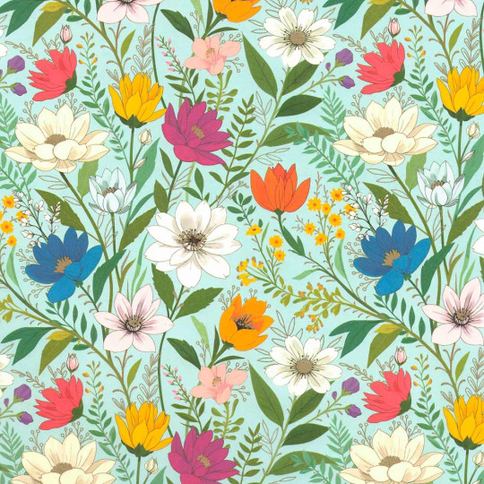 Springtime Flowers on Light Blue Italian Paper ~ Kartos Italy
